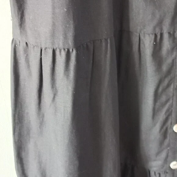 ESQUALO black cotton/linen tiered dress with puff sleeves - Picture 6 of 12